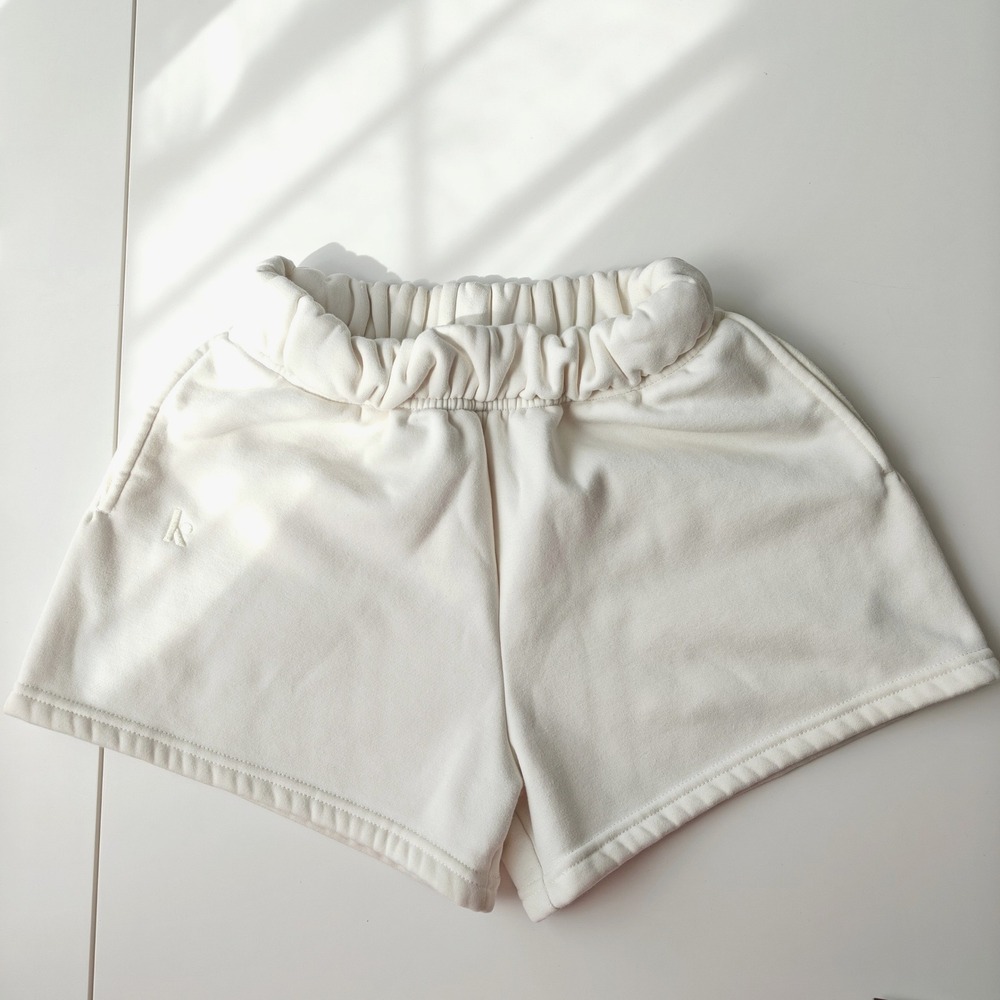 Kamo Fitness Womens Sweat Shorts XS Cream Off White High Waisted Fleece Pockets